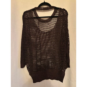 Women's Kanvas Brown Mesh Crew Neck Sweater M
